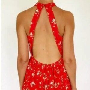 53 Sunday Mi Amor Red Floral Backless Halter Dress
